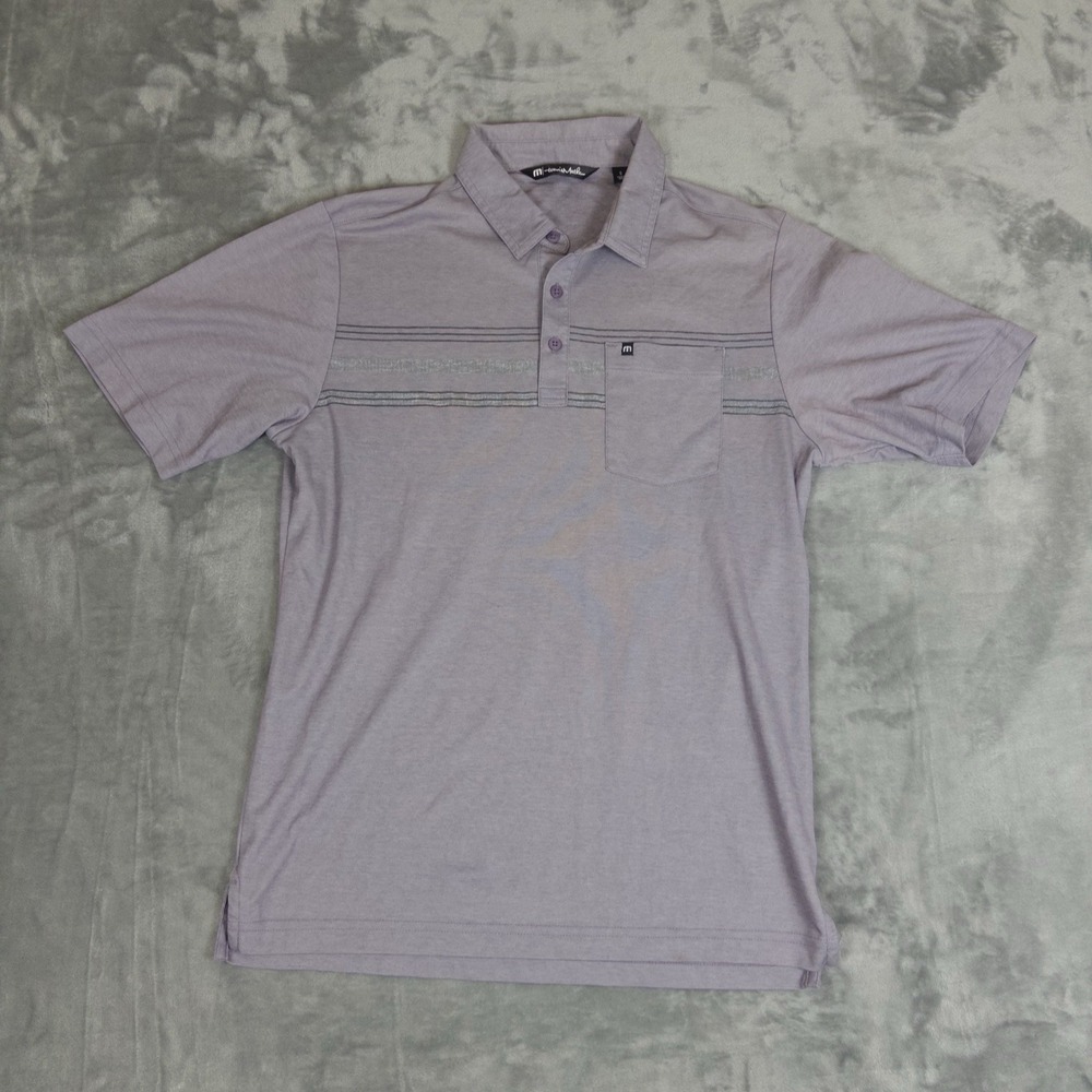 Travis Mathew Polo Shirt Mens Small Golf Performance Purple Striped